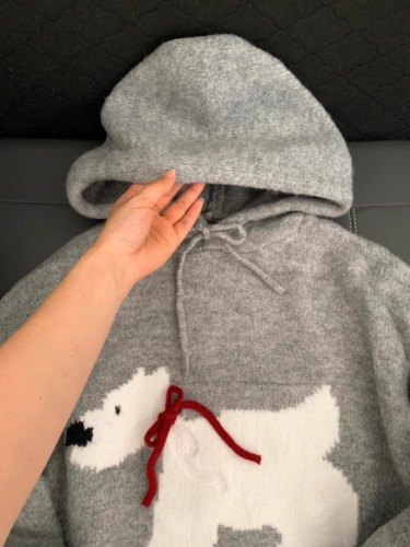 Grey Hooded Knit Sweater for Women - Winter Thick Cozy New Small Figure Inner Hoodie Sweatshirt Outerwear