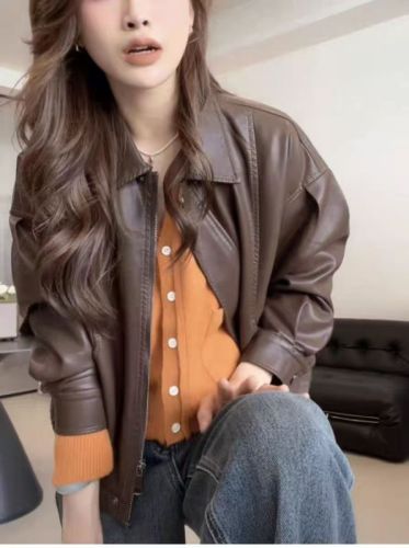 Autumn and winter thickened good quality leather jacket women's inner short jacket top