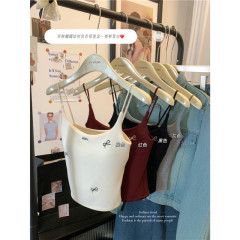 Actual shot~Autumn and winter brushed warm vest with bow embroidery all-in-one design suspender top