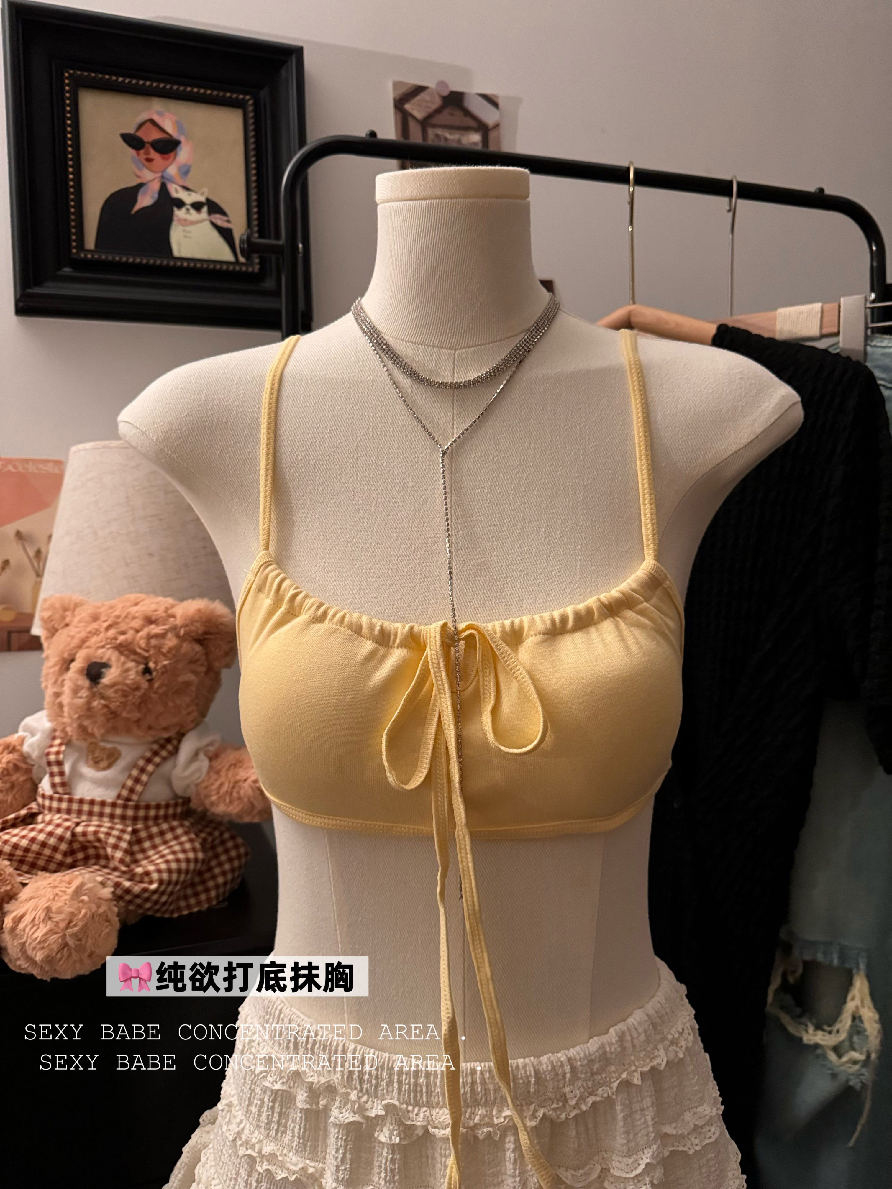 Real shot~Korean style student anti-exposure sexy bra underwear, tube top, breathable yellow inner wear for women