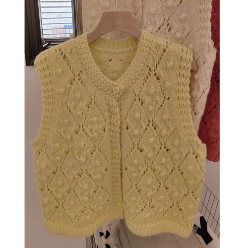 2024 New Korean Style Hollow Mohair Knitted Vest Women's Short Vest Waistcoat