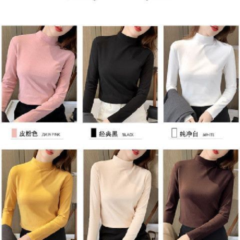 Half-height ribbed velvet base shirt for women, 2024 autumn/winter new design, inner wear, thick double-sided velvet long-sleeved T-shirt, versatile top