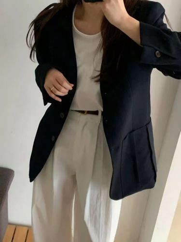 Korean chic autumn and winter V-neck single-breasted blazer top