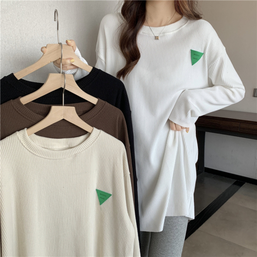 Actual shot ~ New Korean style round neck thickened French brushed bottoming shirt for women with personalized top