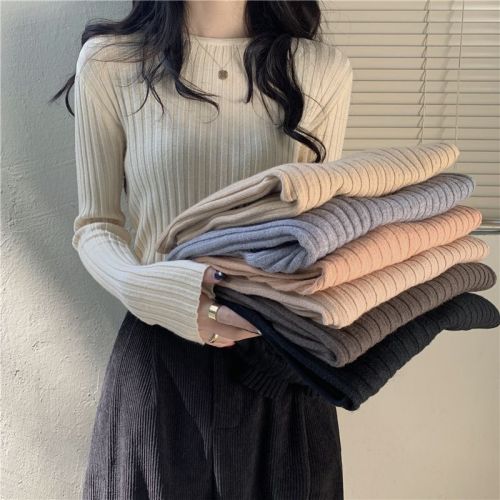 Real Shot Autumn/Winter Fitted Crewneck Knit Sweater for Women