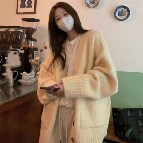 Korean lazy style ins soft waxy cardigan sweater jacket for women autumn and winter new loose outer sweater top