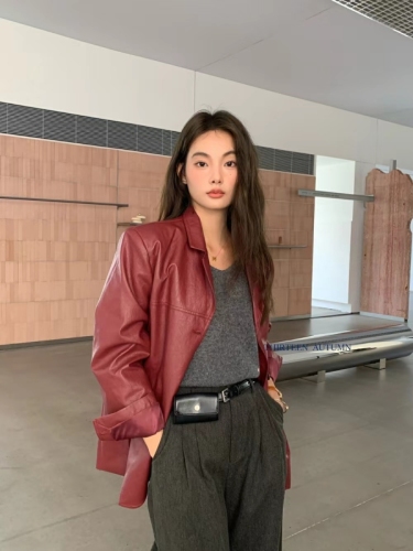 Korean chic casual and versatile slim and high-quality leather jacket for women 2024 new autumn and winter fashionable temperament short jacket