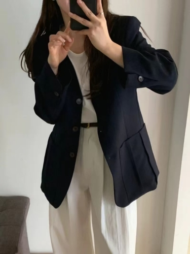 Korean chic autumn and winter V-neck single-breasted blazer top