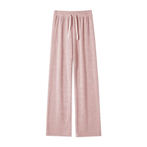 Pink towel pants for women in spring, autumn and winter new style lazy glutinous rice pants high waist drape straight pants casual wide leg pants