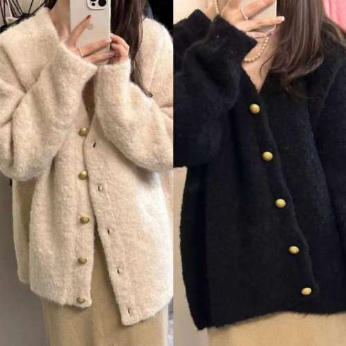 Japanese soft girl sweet breasts fufu sweater women's Korean style soft waxy circle yarn mid-length knitted cardigan top jacket