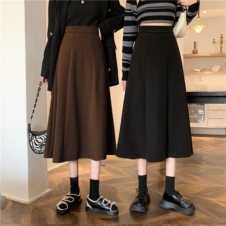 Photographed Long Middle-Length Woolen Semi-Body Skirt High-Waist Slimming Thick A-Word Umbrella Skirt