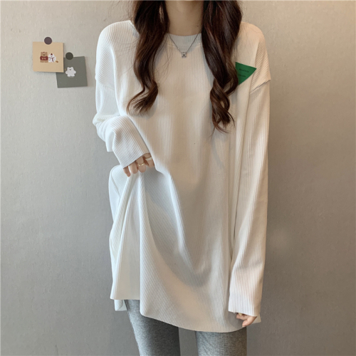 Actual shot ~ New Korean style round neck thickened French brushed bottoming shirt for women with personalized top