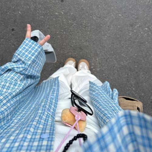 Non-shoot Grid Blue Sunscreen Long-Sleeve Shirt Women's New Early Autumn Blouse French Style Top Coat