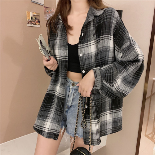 Vintage Green Plaid Shirt Autumn New Design Sensory Niche Loose Shirt Outerwear
