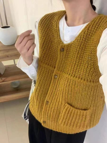 Korean retro thick-line knitted vest jacket for women to wear spring new layered sweater vest top trendy