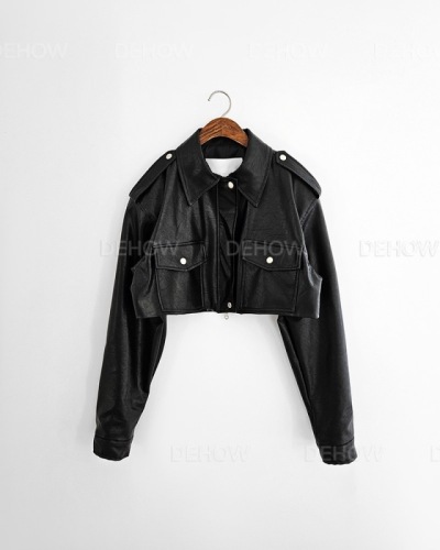 Fashionable casual zipper lapel short leather jacket