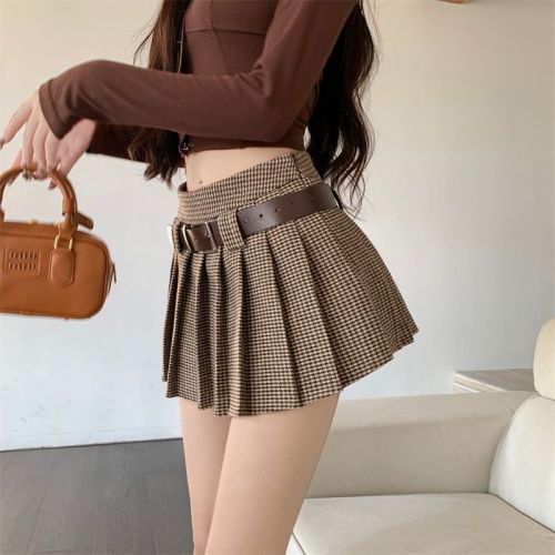 Real shot!  !  Hundred skirt retro plaid skirt hot girl a line high waist skirt