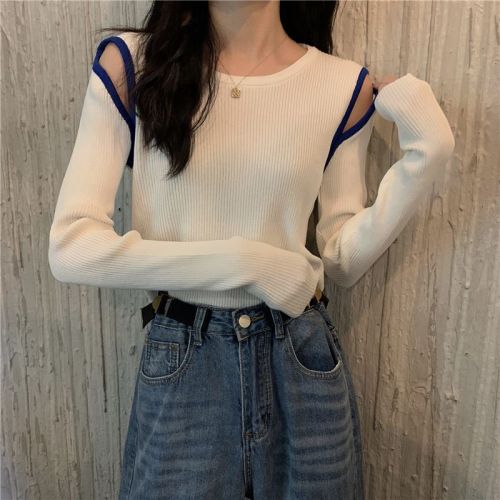 Real photos of new slim off-shoulder design long-sleeved sweater tops