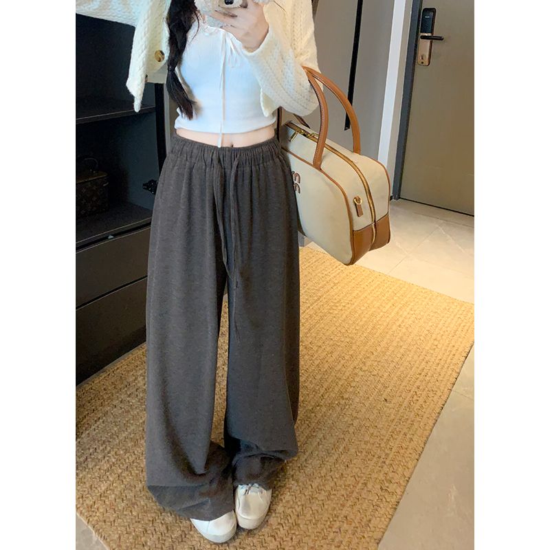 Shot! 2024 Autumn Lazy Style Wide Leg Pants with Belted Relaxed Waist Loose Straight Leg Pants for Women