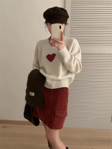 Korean version of the new French niche ZV love hanging wool pattern letters round neck cardigan women's sweater sweater