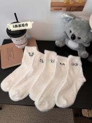 實拍秋冬季百搭襪子女中筒襪卡通堆堆襪長襪女襪純棉5雙裝