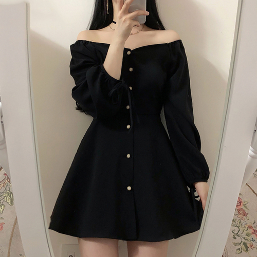 Spring and Autumn new style fat mm Hepburn style petite dress plus size imperial sister style single breasted waist slimming little black dress