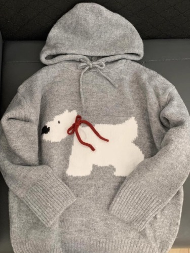 Grey Hooded Knit Sweater for Women - Winter Thick Cozy New Small Figure Inner Hoodie Sweatshirt Outerwear