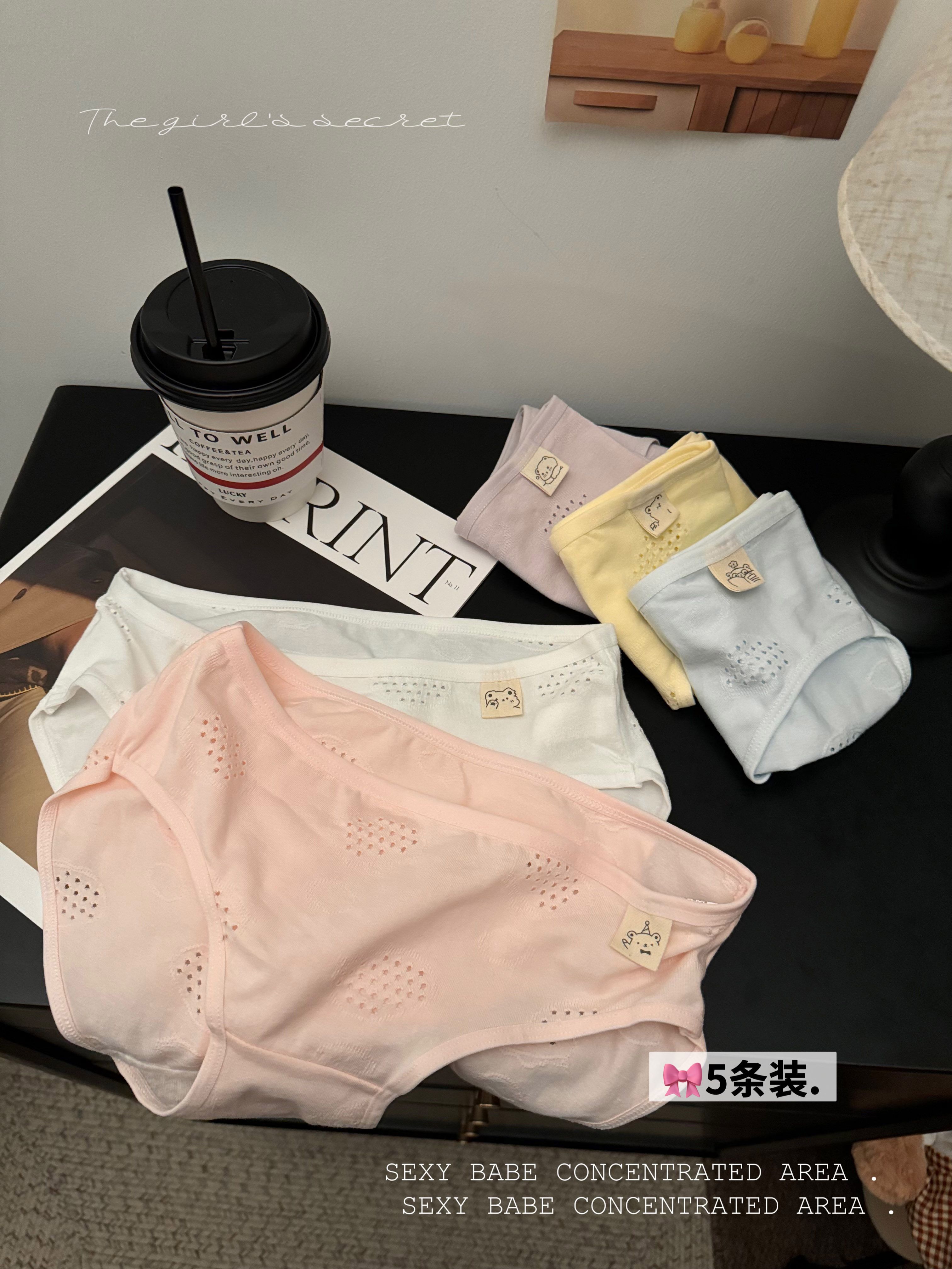 Actual shot ~ Simple solid color breathable and sweet girly mid-waist pure cotton underwear female triangle leggings 5 ​​pack