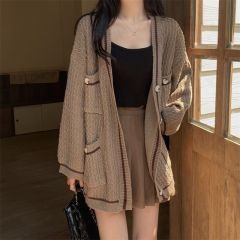 Real Shot Autumn/Winter New Relaxed Loose Long-Sleeve Knit Sweater Cardigan Top Coat