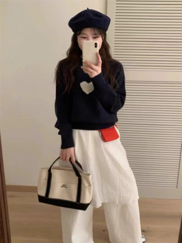 Korean version of the new French niche ZV love hanging wool pattern letters round neck cardigan women's sweater sweater