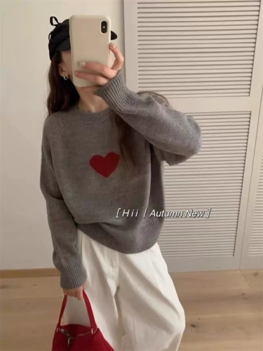 Korean version of the new French niche ZV love hanging wool pattern letters round neck cardigan women's sweater sweater