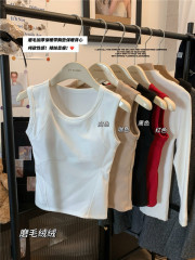 Actual shot~Korean style round neck brushed thermal vest with chest pad sleeveless base layer