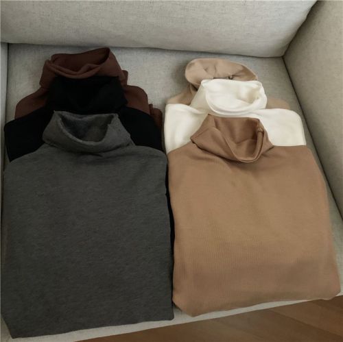 Real shot, real brushed thickened turtleneck bottoming shirt, autumn and winter slim solid color long-sleeved T-shirt