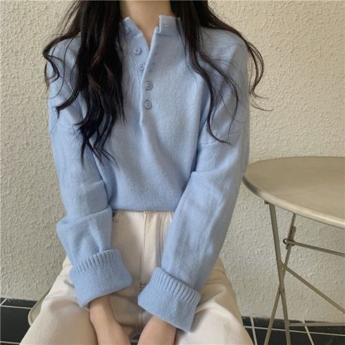 Real shot, real autumn and winter new Korean style loose button design knitted sweater