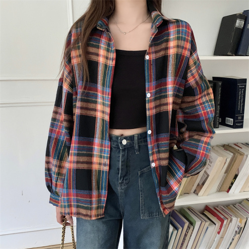Vintage Green Plaid Shirt Autumn New Design Sensory Niche Loose Shirt Outerwear