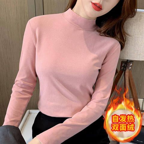 Half-height ribbed velvet base shirt for women, 2024 autumn/winter new design, inner wear, thick double-sided velvet long-sleeved T-shirt, versatile top
