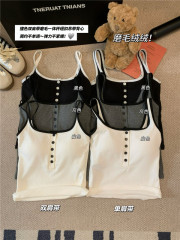 實拍~韓系撞色磨毛保暖吊帶背心紐扣設計感秋冬打底衣