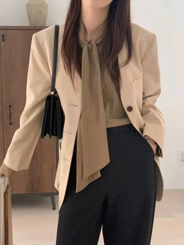 Korean chic autumn and winter V-neck single-breasted blazer top