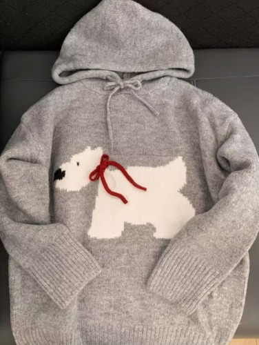 Grey Hooded Knit Sweater for Women - Winter Thick Cozy New Small Figure Inner Hoodie Sweatshirt Outerwear