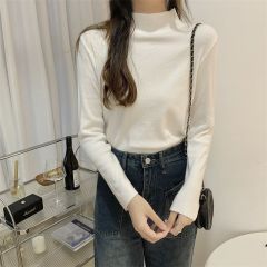 Photographed Fall/Winter Half-Neck Black Fitted Base Shirt with Overcoat Windbreaker Layered Under a Sweater Top