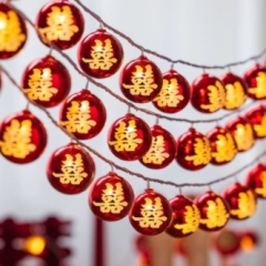 New type of happy character string lights for wedding room, wedding room, bedroom latte art arrangement, internet celebrity Chinese style happy newlyweds glowing lights