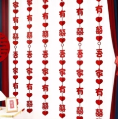 Wedding room curtain decoration, wedding room, bride's living room, flower arrangement, wedding room, new house, bedroom, happy word hanging decoration set