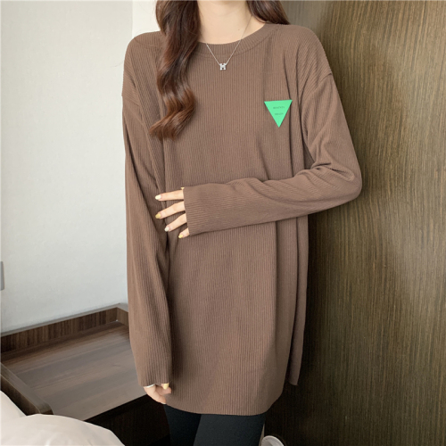 Actual shot ~ New Korean style round neck thickened French brushed bottoming shirt for women with personalized top