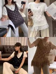 Spring and summer new style retro fashionable hollow tassel sweater vest for women layered camisole outer top