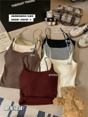 實拍~秋冬新款一體式磨毛保暖方領吊帶背心內搭無袖上衣