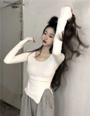 Real shot ~ early autumn niche design bottoming shirt with short sexy hot girl long-sleeved slim T-shirt