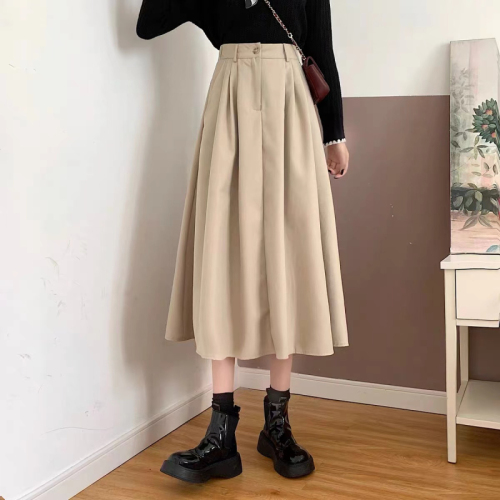 Pleated skirt, women's high waist umbrella skirt, spring and autumn 2024 new style suit skirt, mid-length A-line skirt, long skirt