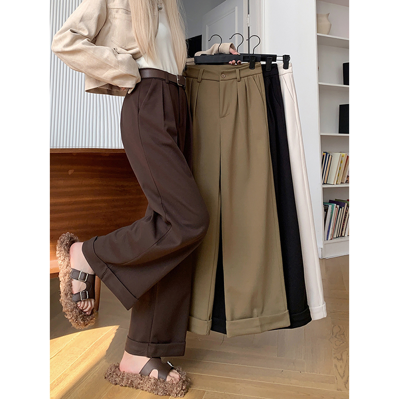 Real shot!  2024 Autumn and Winter New Thick Woolen Suit Pants Wide Leg Pants Women's Loose Tight Nine-Point Pants
