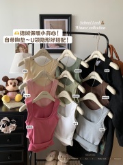 Photographed 2024 New Model~ Autumn/Winter U-neck Fleece Lined Thick Warm Padded Sleeveless Backless Top Underwear