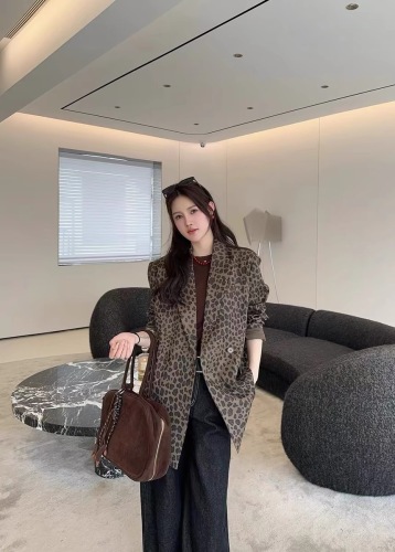 2271 leopard print blazer for small women autumn new Korean style loose and versatile long-sleeved casual blazer